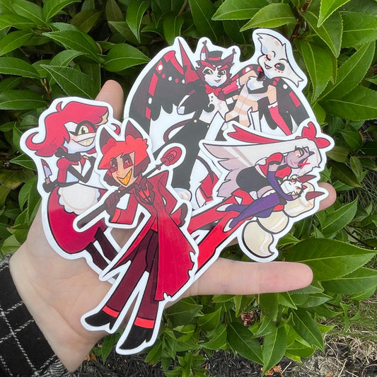 Hazbin Hotel Stickers - Vol 1 - Charlie, Vaggie, Alastor, Nifty, Angel dust, and Husk